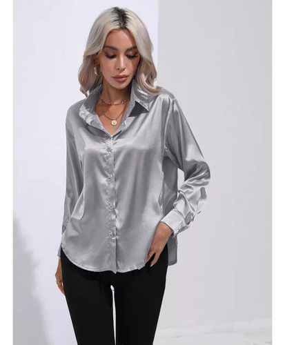 Camisa De Mujer De Manga Larga Con Botones De Imitación