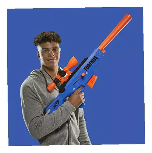 NERF Fortnite BASR-R Bolt Action Blaster - Incluye 3 objetivos de arbusto,  alcance extraíble, clip de 6 dardos extraíble, 6 dardos oficiales Elite