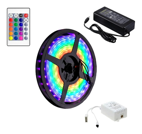 Tira Led Rgb Exterior 5mts + Fuente Y Control Remoto Ip