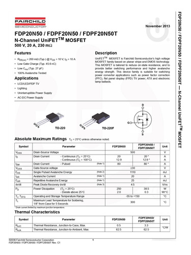 Mosfet Canal N 500v 20a Fdp20n50