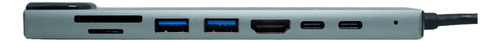 Adaptador Usb C Hub 8-en-1 Dellorean Macbook Pro Hdmi 4k Lan Color Gris