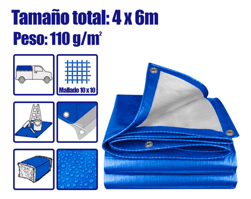 Lona Cobertora Rafia 4x6 Mts Con Ojales Impermeable Mallada Azul