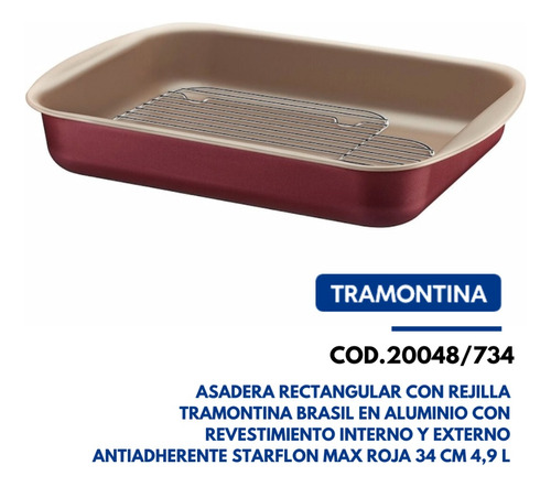  Asadera Rectangular Con Rejilla Tramontina Brasil