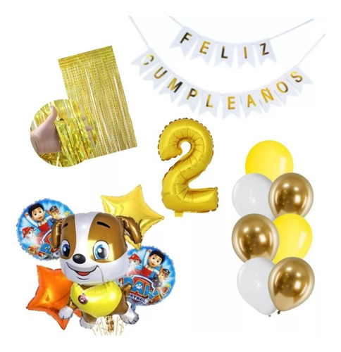 Kit Decoracin Paw Patrol Rubble Globo3d+estrellas+cumplaños