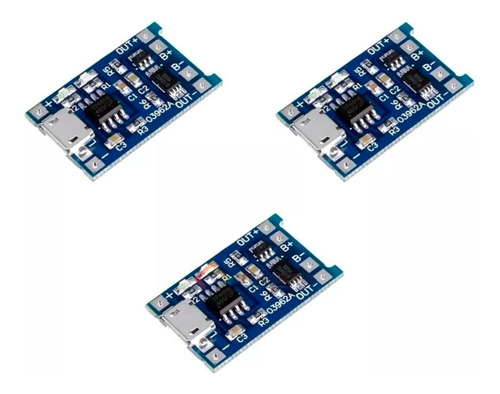 X3 Pack Modulo Carga Micro Usb 5v Tp4056 18650 + Proteccion