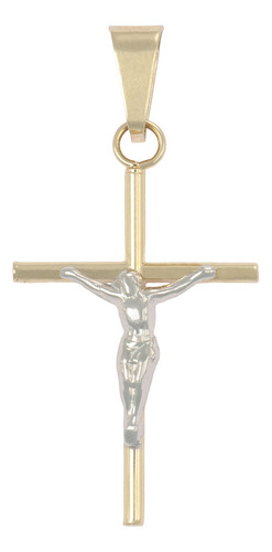 Dije De Cruz De Tubo Con Cristo Rodinado De Oro De 10k Color Dorado