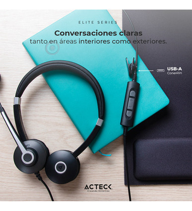 Audifono Diadema Para Call Center Acteck Centric Pro Hp640 Alambrico Con Microfono Flexible Usb Negro Ac-935319
