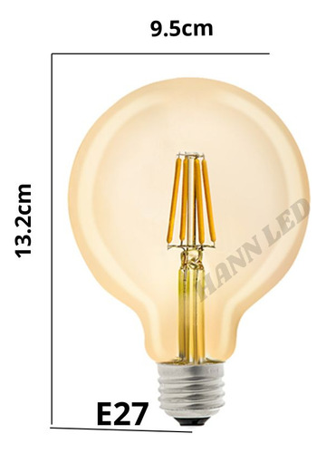 Ampolleta Led Filamento G95 4w E27 2700k (luz Calida)