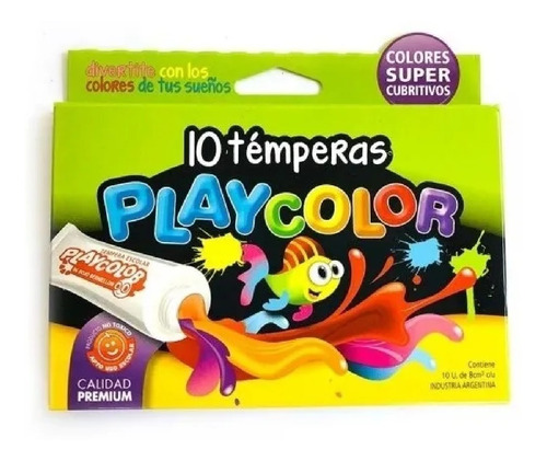 Tempera Escolar Playcolor X 10 Pomos 8 Cc Pack X10 Cajitas