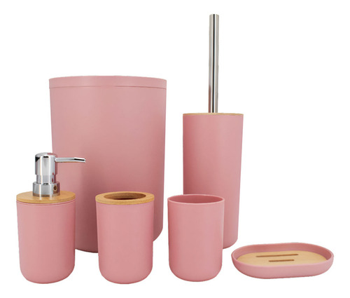 Accesorios De Baño 6 Piezas De Bambú De Lujo Wc Color Rosa Rosa