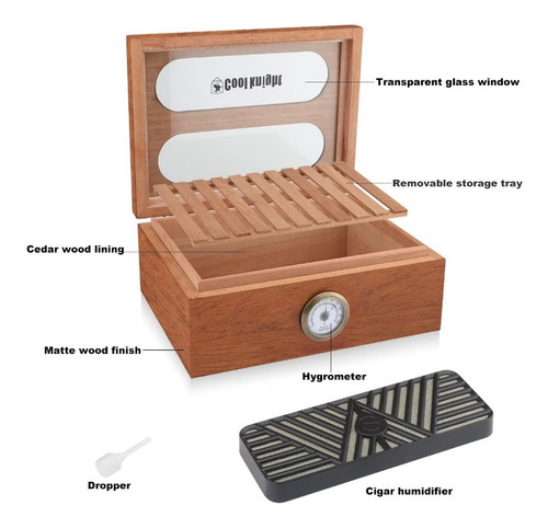 Imagen 4 de 10 de Humidor De Habanos 60 Puros Madera De Cedro Español + Yesque