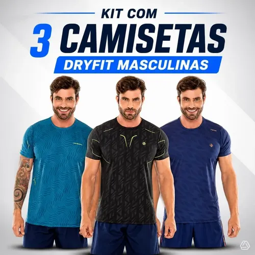 Local Kit 3 Camisetas Masculina Dry Fit Academia Treino Estampada