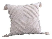 Comprar Almohadon Cuadrado 45x45 Boho Tela De Algodon Con Flecos Lcm Color Beige Diseño de la tela Geométrica