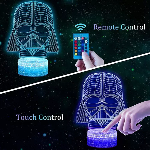 Terrosol - Lámpara 3D Star Wars - Regalos de Star Wars - 4 patrones y 1  base y 1 control remoto - Star Wars R2-D2/Bb8/Death Star/Millennium Falcon  - Star Wars - Luz