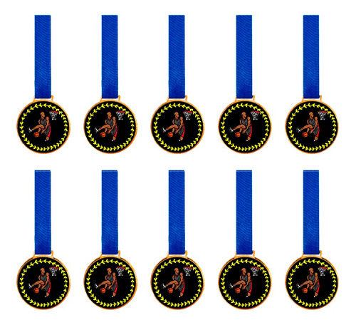 Kit C/10 Medalhas De Basquete C/fita Azul 36mm Personalizada