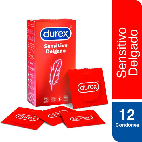 Durex Sensitivo Delgado Caja 12 Condones Preservativos Látex