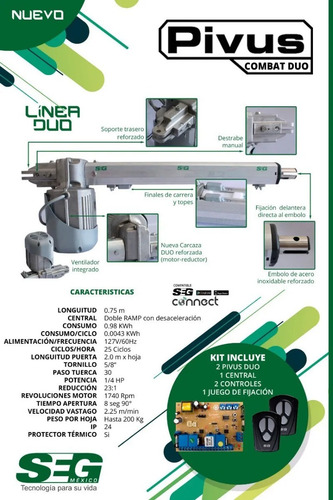 Kit Automatizacion Duo Combat 1/4hp Seg Porton Abatible29ctr