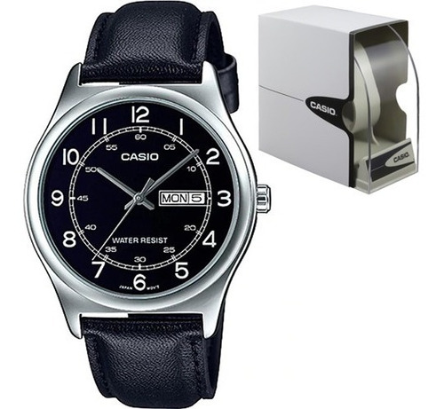 Reloj Casio Mtpv006 Cuero Negro Doble Fechador Cristal