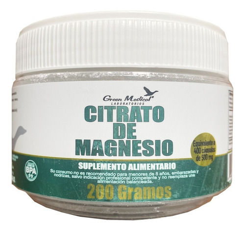 Citrato De Magnesio En Polvo 200g. Green Medical  Sin Sabor