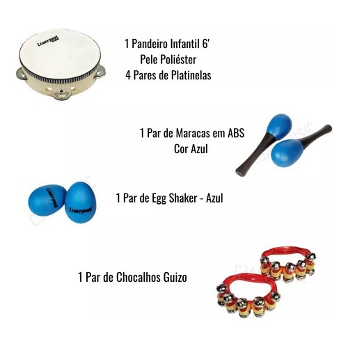 Bandinha Rítmica Infantil Com Kit 10 Instrumentos + Mochila