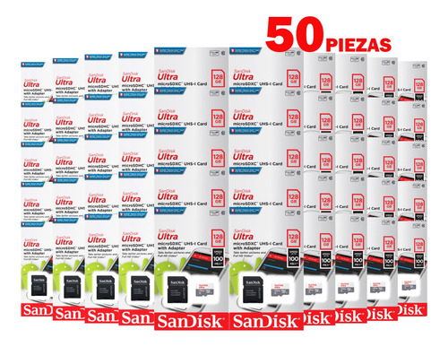Kit 50 Memoria Micro Sd 128gb Sandisk Graba Full Hd Celular