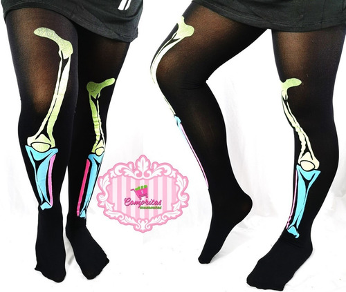 Imagen 4 de 6 de Pantimedia Media Hueso Esqueleto Hallowen Dark Disfraz Envio