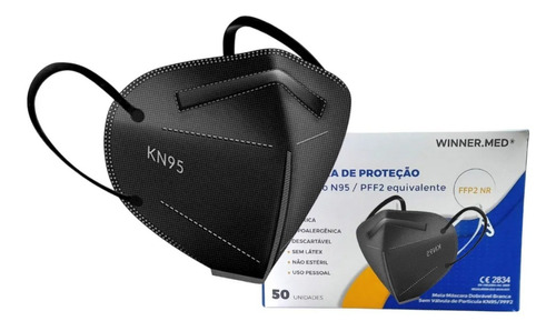 Máscara Kn95 5 Camadas Prot N95 Ppf2 C/ Anvisa 50 Uni -preta