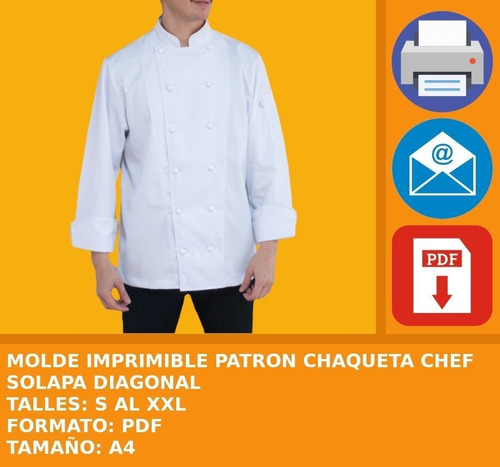 Molde Imprimible Patron Chaqueta Chef Solapa Diagonal 2x1