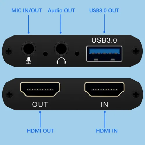 Wiistar - Tarjeta Usb De Captura De Audio Y Vídeo 1080p60fps Hdmi A Usb3.0 Dispositivo De Captura De Vídeo Yuy2 Con Micrófono 4k30hz Hdmi Loopout Para Grabación De Juegos En Vivo Ps4 Compatible Con