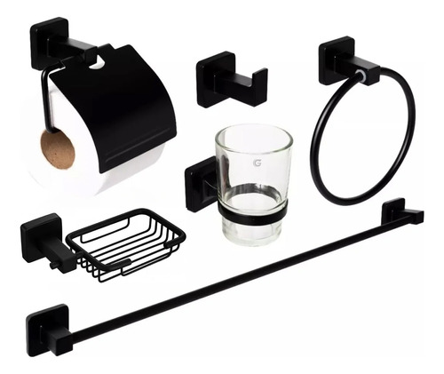 Juego De Accesorios Para Baño Negro Mate