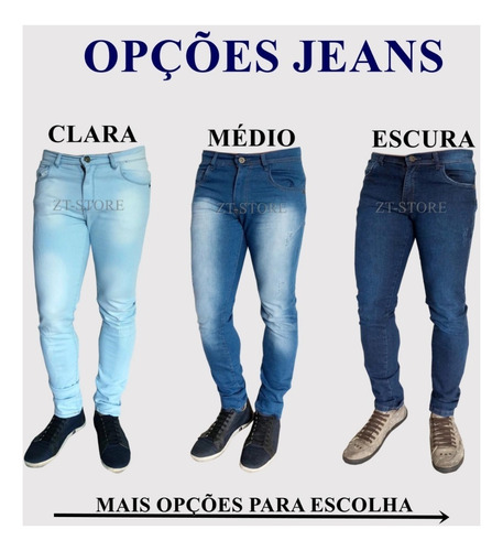 Kit 3 Peças Calça Jeans Sarja Masculina Slim Skinny C Lycra