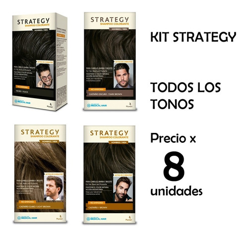 Shampoo Colorante Strategy Men Cabello, Barba Y Bigote 5 Min