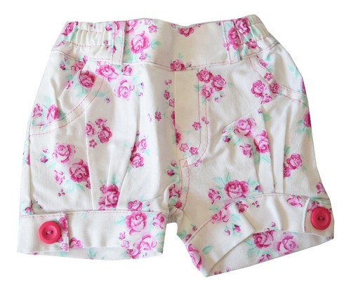 Short Beba Gabardina Flores Fucsia Y Blanco