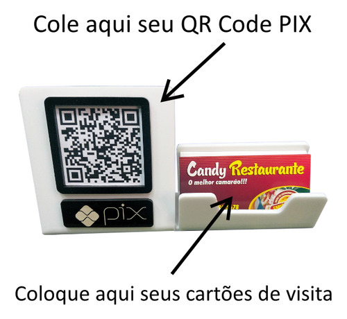 Placa Pix Qr Code Com Porta Cartões De Visita Em Acrílico Branco