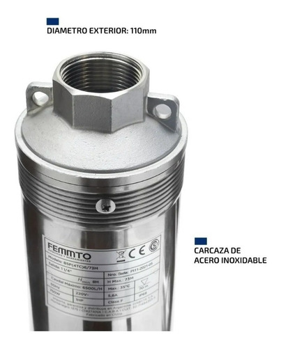 Imagen 5 de 8 de Bomba Sumergible Pozo Agua 73 M 4 Pulgadas 1 Hp 6500l/h