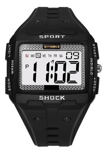 Relógio Eletrônico Esportivo Digital Impermeável Grande Correia Preta Bisel Preto