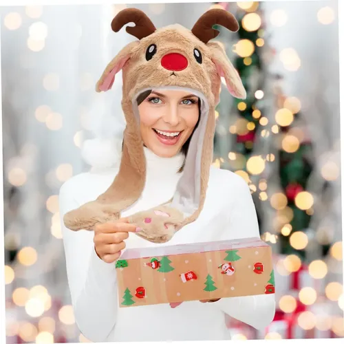 Gorro De Navidad De Peluche Con Orejas Movibles – Divertido Sombrero De Reno O Papá Noel Para Fiestas Y Reuniones Familiares