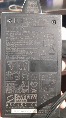 Cargador Adaptador Trafo Fuente Hp Pin Verde Agua 32v - 563 (Usado)