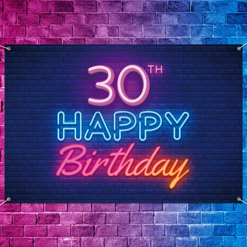 Cartel De Fondo De 30 Cumpleaños De Neón Brillante, Decoraci