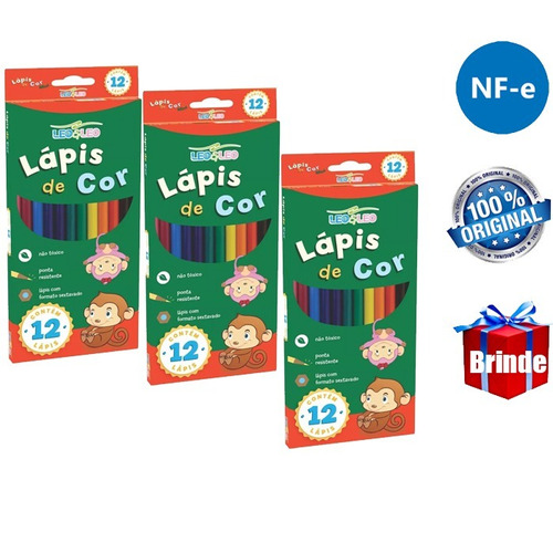 Kit 20 Caixas Lápis De Cor Com 12 Cores Original + Brinde