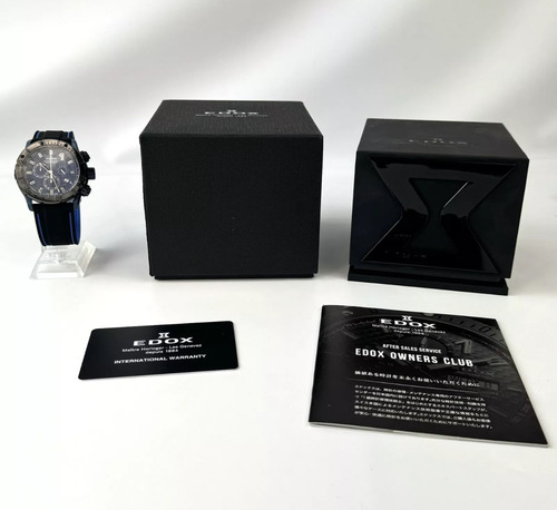 Estupendo Reloj Cronógrafo Suizo Edox . 500atm Negro Con Azul Negro Y Plata Azul Marino (Usado)