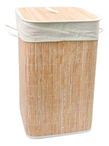 Canasto Cesto Ropa Bambu Con Tapa Tela Ropa Sucia Compactor