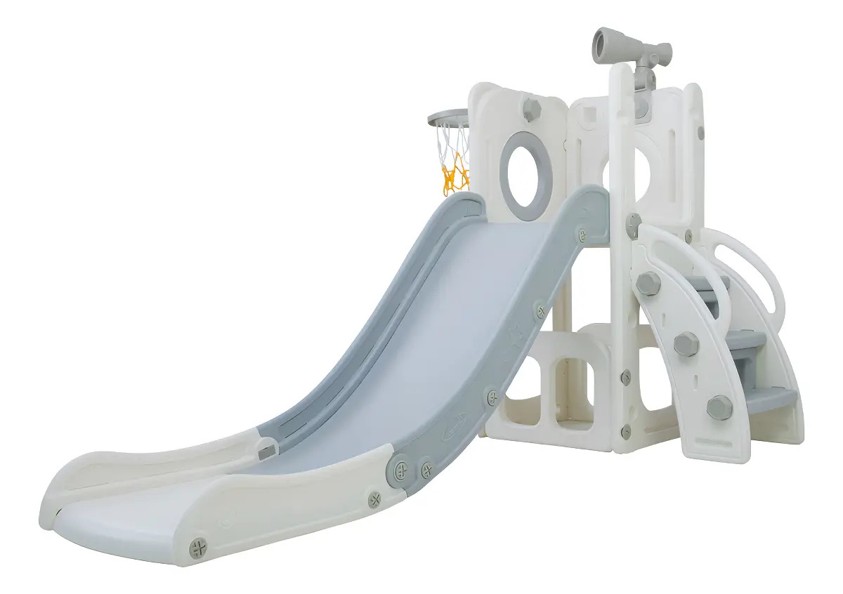Playground Infantil Freso Baby Mini Mundo 4x1 Branco e Cinza Com Escorregador