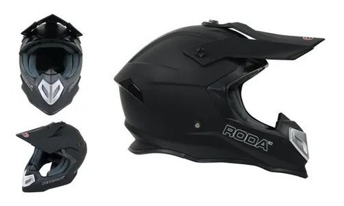 Casco Moto Cross Roda Tornado Negro Mate Certificado Dot