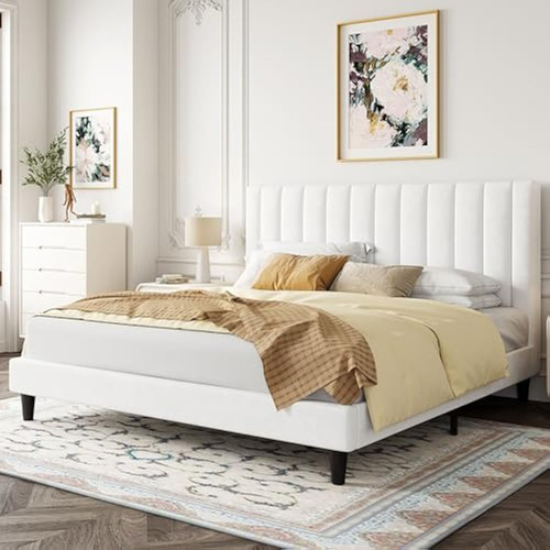 Base De Cama Aterciopelada Allewie King Size Color Blanco