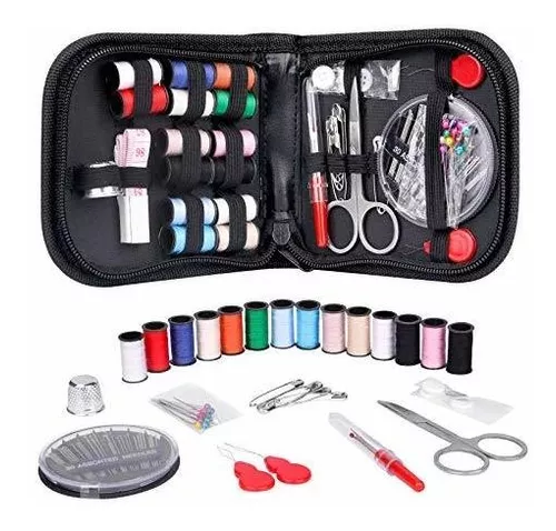 Kit de costura para viajeros, adultos, principiantes, emergencias,  organizador de suministros de costura de bricolaje relleno con tijeras,  dedal