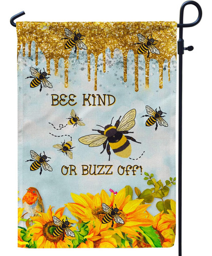 Bandera De Jardín Bee Kind Or Buzz Off, Miel Y Girasol, Deco