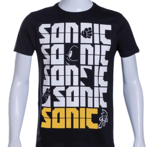 Camiseta Sonic The Hedgehog Mosaico Preta - P