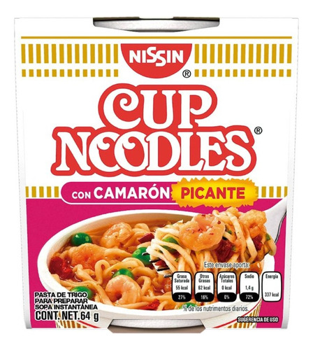 Sopa Instantánea Nissin Cup Noodles Con Camarón Picante 64 G