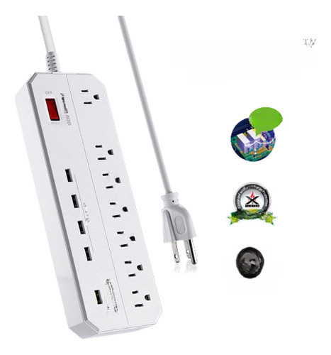 Poweradd 7 Outlet Surge Protector Power Strip 5 Smart Usb Pu